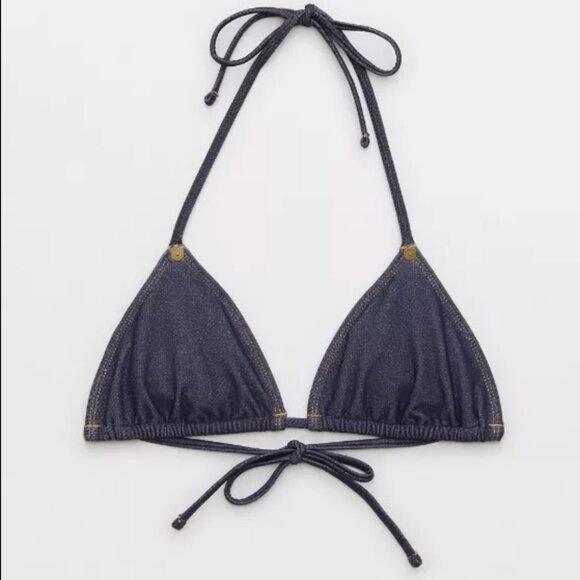 NWOT AE x Aerie Match Made In Denim Tie Bikini Set - Picture 3 of 5